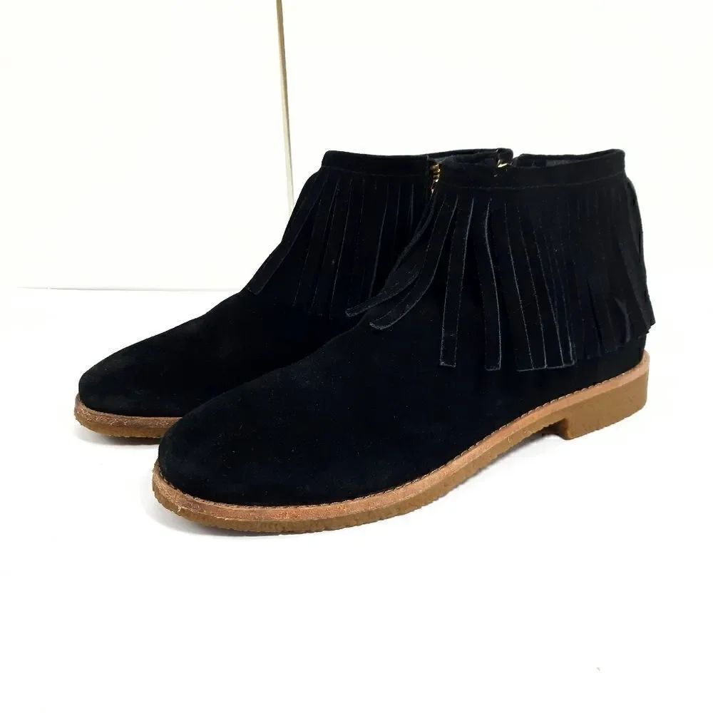 Kate Spade women's Betsie Too Fringed Black Suede Ankle Boots Booties US 9,5M